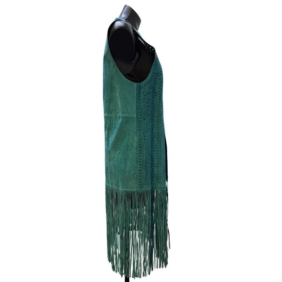 NWT Scully Teal Laser Cut Suede Fringe Vest Size L - Picture 3 of 7
